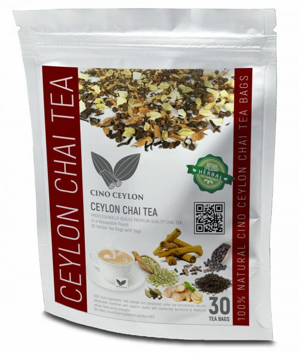Experience 100% Pure Ceylon Masala Chai Masala Tea: 30 Organic Herbal Bags for Fat Burning